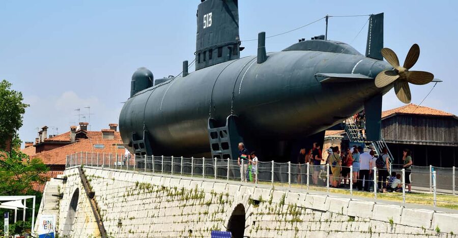 Venice, Submarine Enrico Dandolo and Naval History Museum - Entering the Enrico Dandolo at the Arsenal
