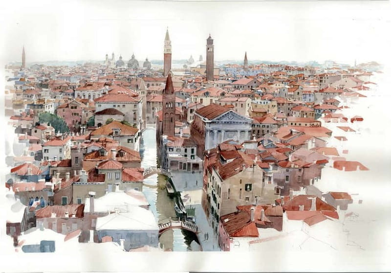 Venice: Watercolor Painting Class at the Prisons Palace - Reflections, clouds, shadows, and Venetian details